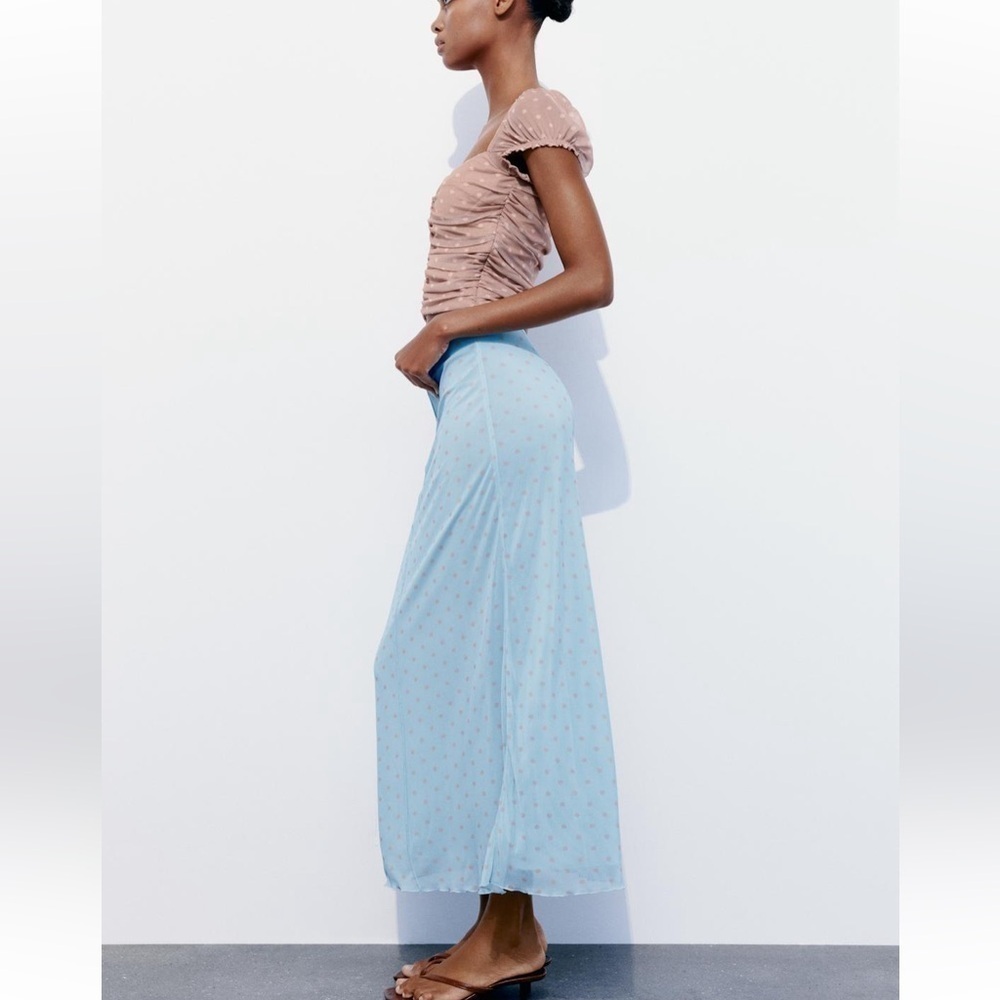 Zara NWT printed tulle skirt sky blue - Picture 3 of 7